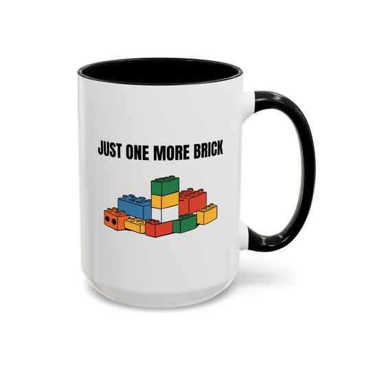 LEGO Just One More Brick Coffee Mug - Double Sided Black Accent White Ceramic 15oz by TheGlassyLass.com