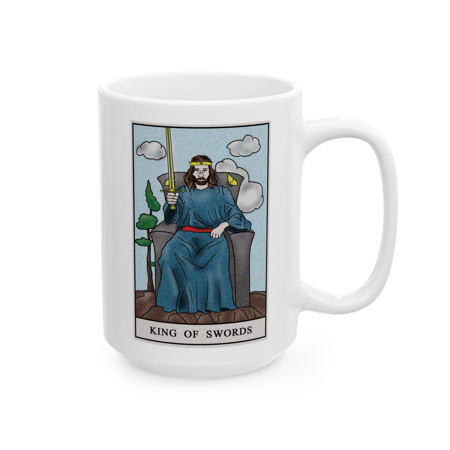King of Swords Tarot Card Coffee Mug - Double Sided White Ceramic 15oz by TheGlassyLass.com