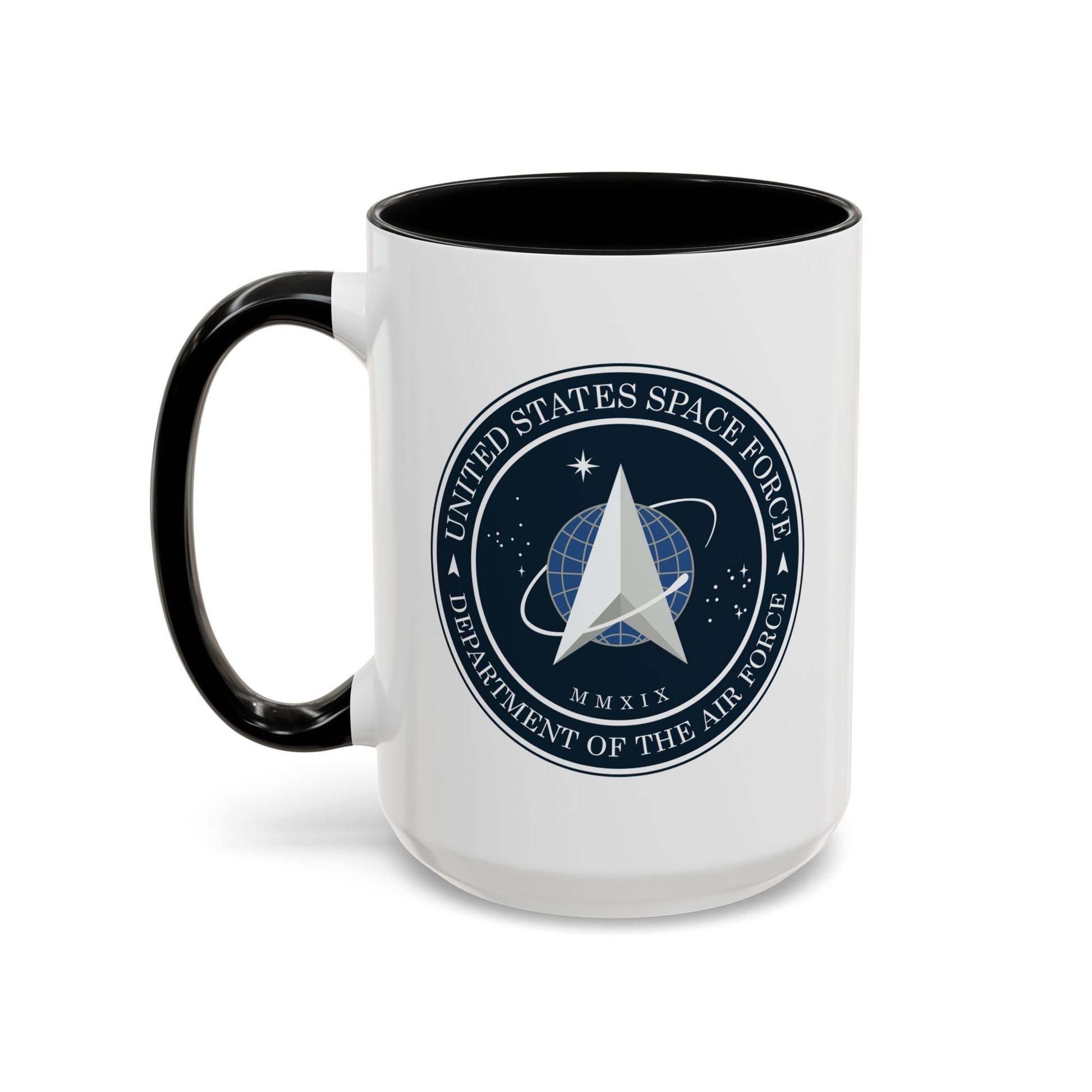 US Space Force Seal Coffee Mug - Double Sided Black Accent Ceramic 15oz - by TheGlassyLass.com