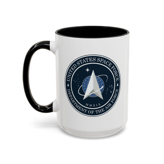 US Space Force Seal Coffee Mug - Double Sided Black Accent Ceramic 15oz - by TheGlassyLass.com