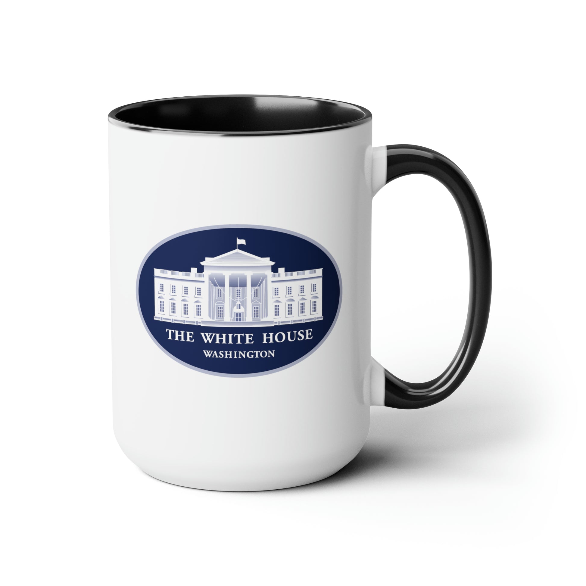 The White House Coffee Mug - Double Sided Black Accent White Ceramic 15oz by TheGlassyLass