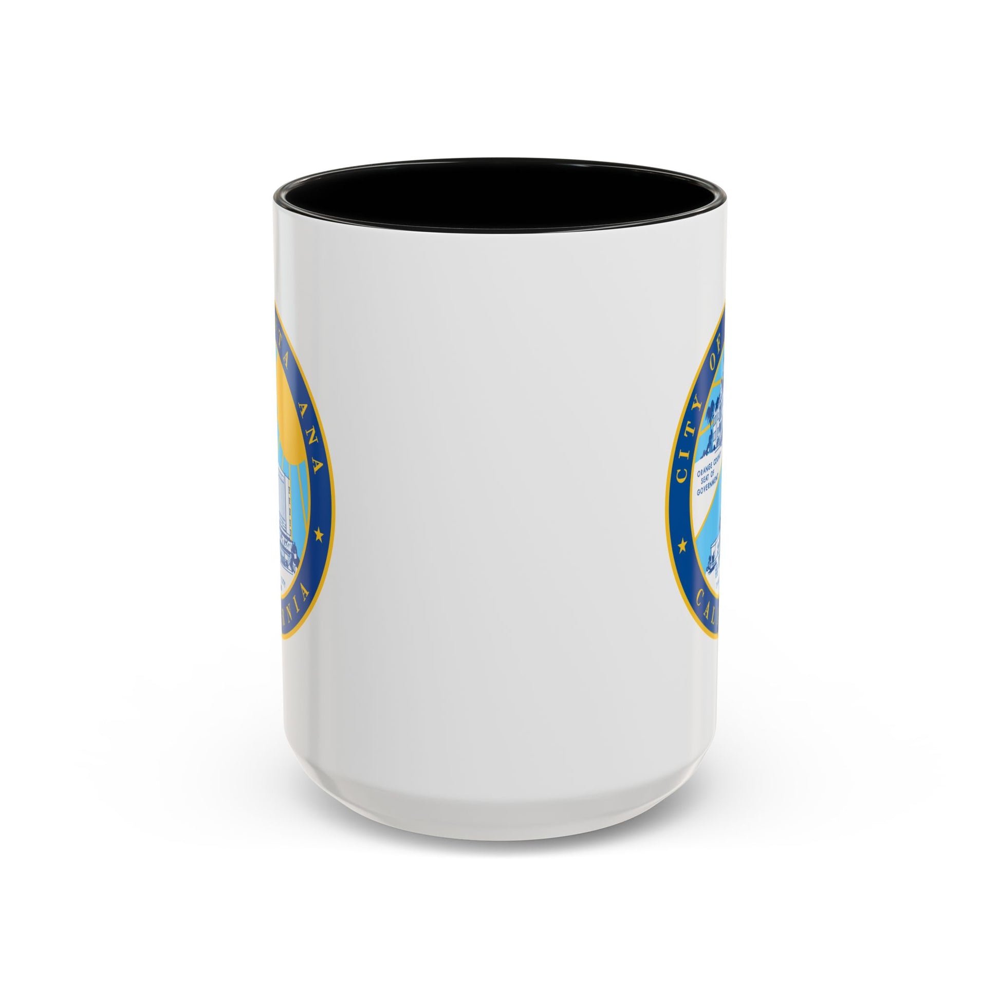 Santa Ana California Seal Coffee Mug - Double Sided Print, Black Accent White Ceramic, 15oz by TheGlassyLass.com