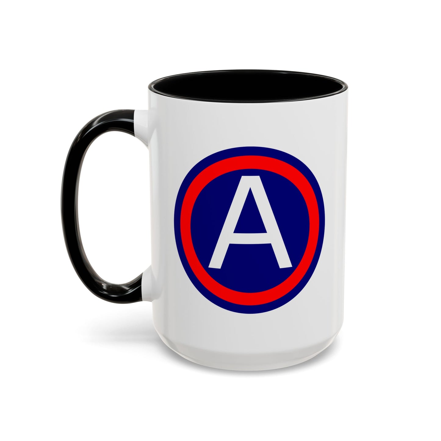 United States 3rd Army (Historical) Shoulder Patch Coffee Mug - Double Sided Print, Black Accent White Ceramic, 15oz by TheGlassyLass.com