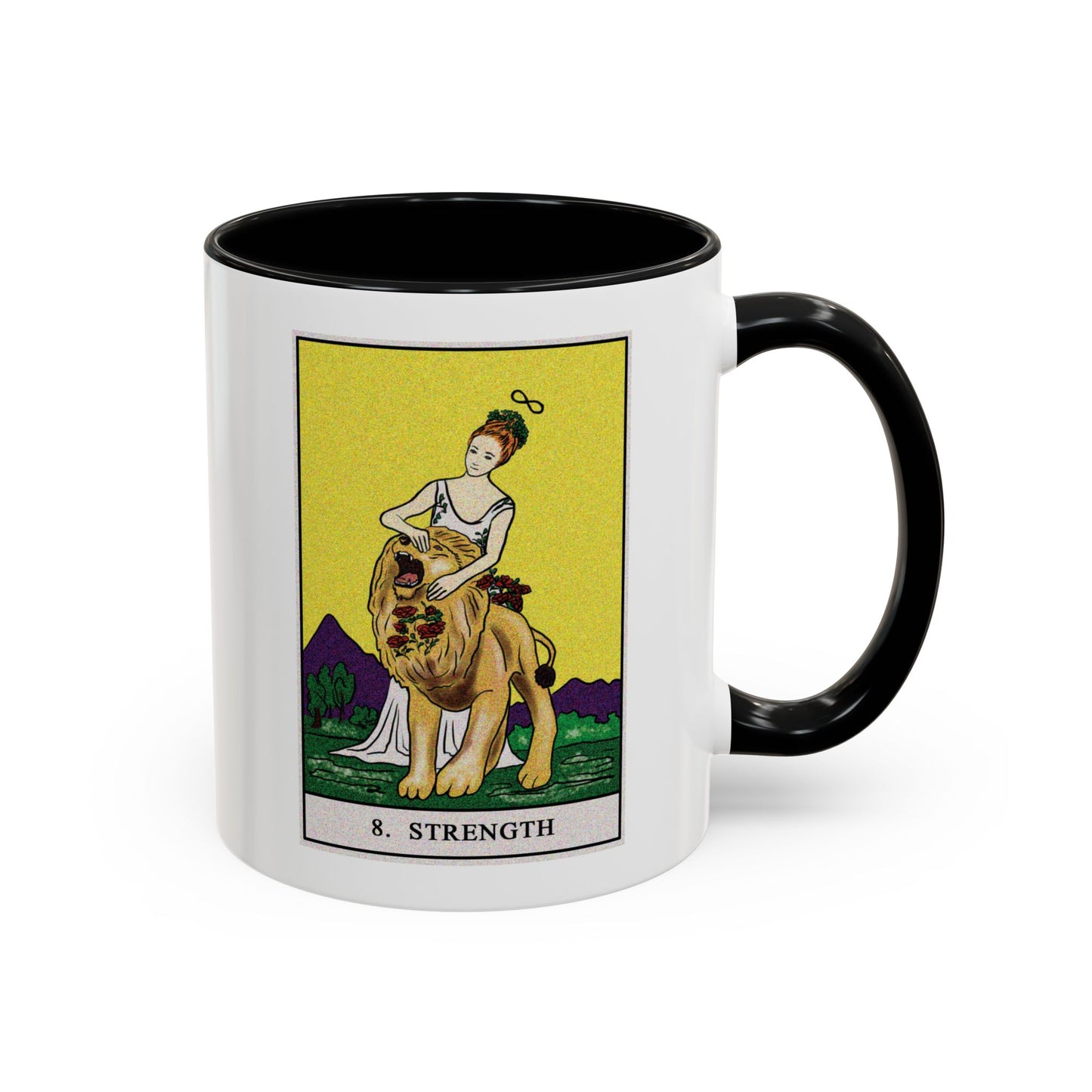 Strength Tarot Card Coffee Mug - Double Sided Print, White Ceramic, 11oz by TheGlassyLass.com