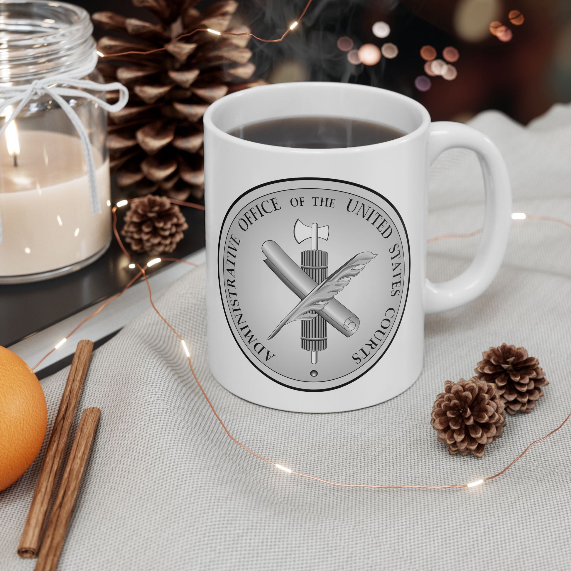 Administrative Office of the United States Courts Seal Coffee Mug - Double Sided Print, White Ceramic, 11oz by TheGlassyLass.com