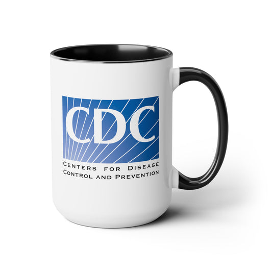 CDC Coffee Mugs - Double Sided Black Accent White Ceramic 15oz by TheGlassyLass.com