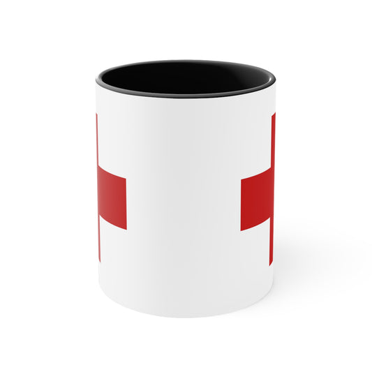 Red Cross Coffee Mug - Double Sided Black Accent White Ceramic 11oz by TheGlassyLass