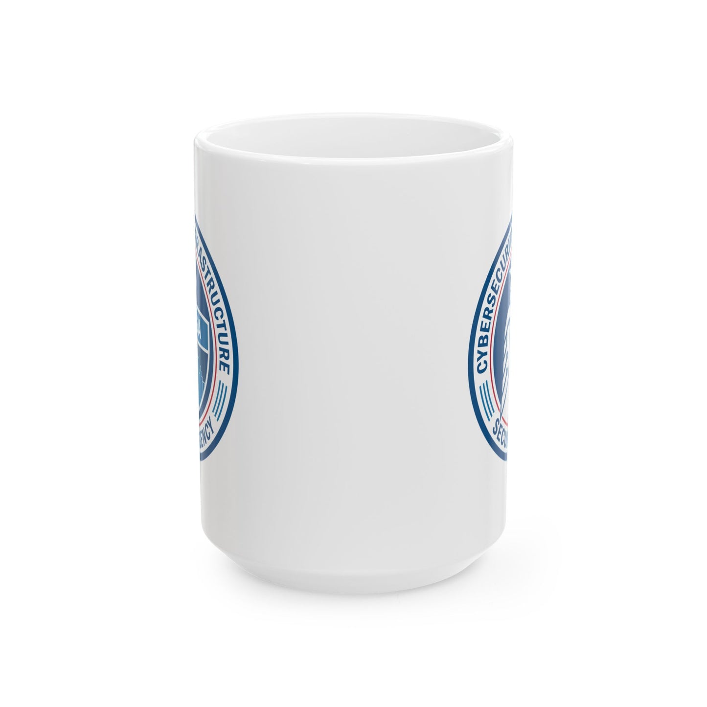 Cybersecurity and Infrastructure Security Agency Seal Coffee Mug - Double Sided Print, White Ceramic, 15oz by TheGlassyLass.com