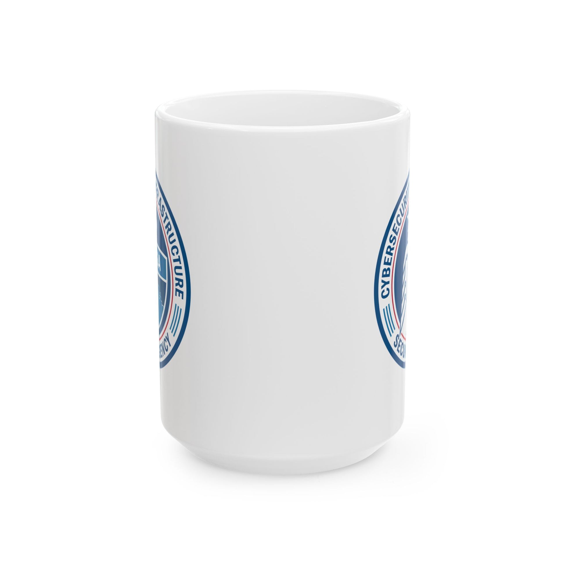 Cybersecurity and Infrastructure Security Agency Seal Coffee Mug - Double Sided Print, White Ceramic, 15oz by TheGlassyLass.com