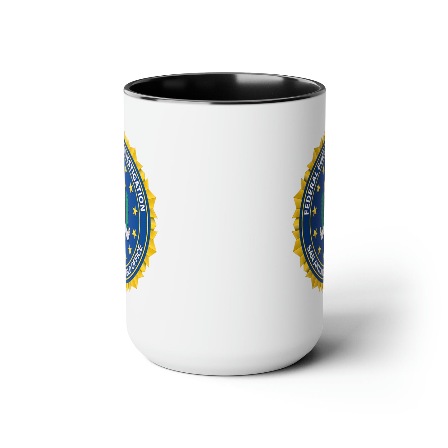 The FBI San Antonio Field Office Coffee Mug - Double Sided Black Accent Ceramic 15oz by TheGlassyLass.com