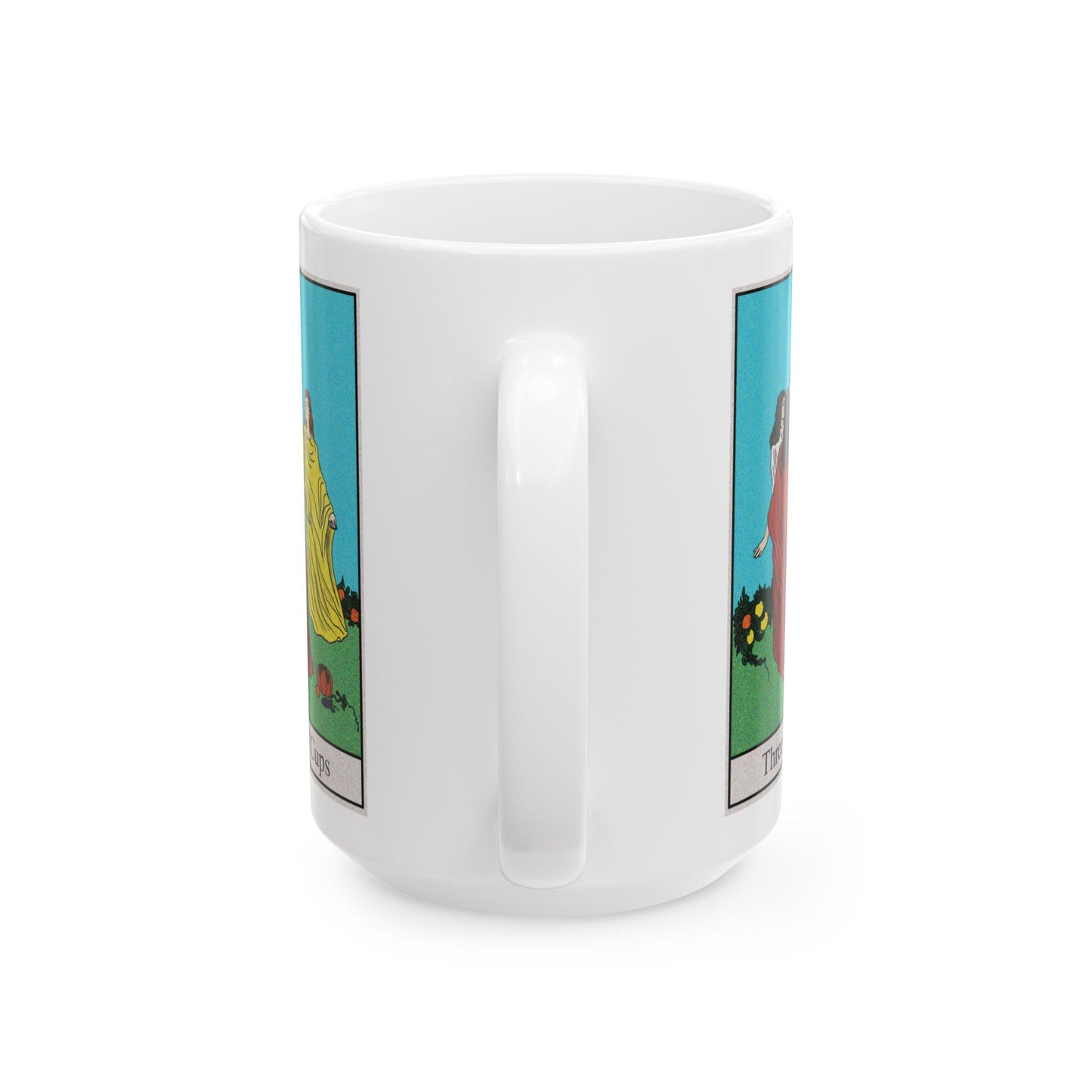 Three of Cups Tarot Card Coffee Mug - Double Sided White Ceramic 15oz by TheGlassyLass