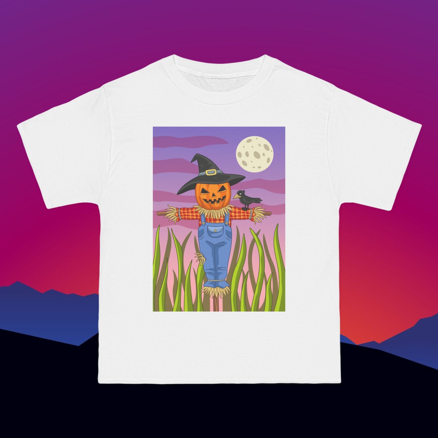 Jack O'Lantern Scarecrow T-Shirt: (Hanes Beefy-T 100% Preshrunk Cotton Custom Printed by TheGlassyLass.com