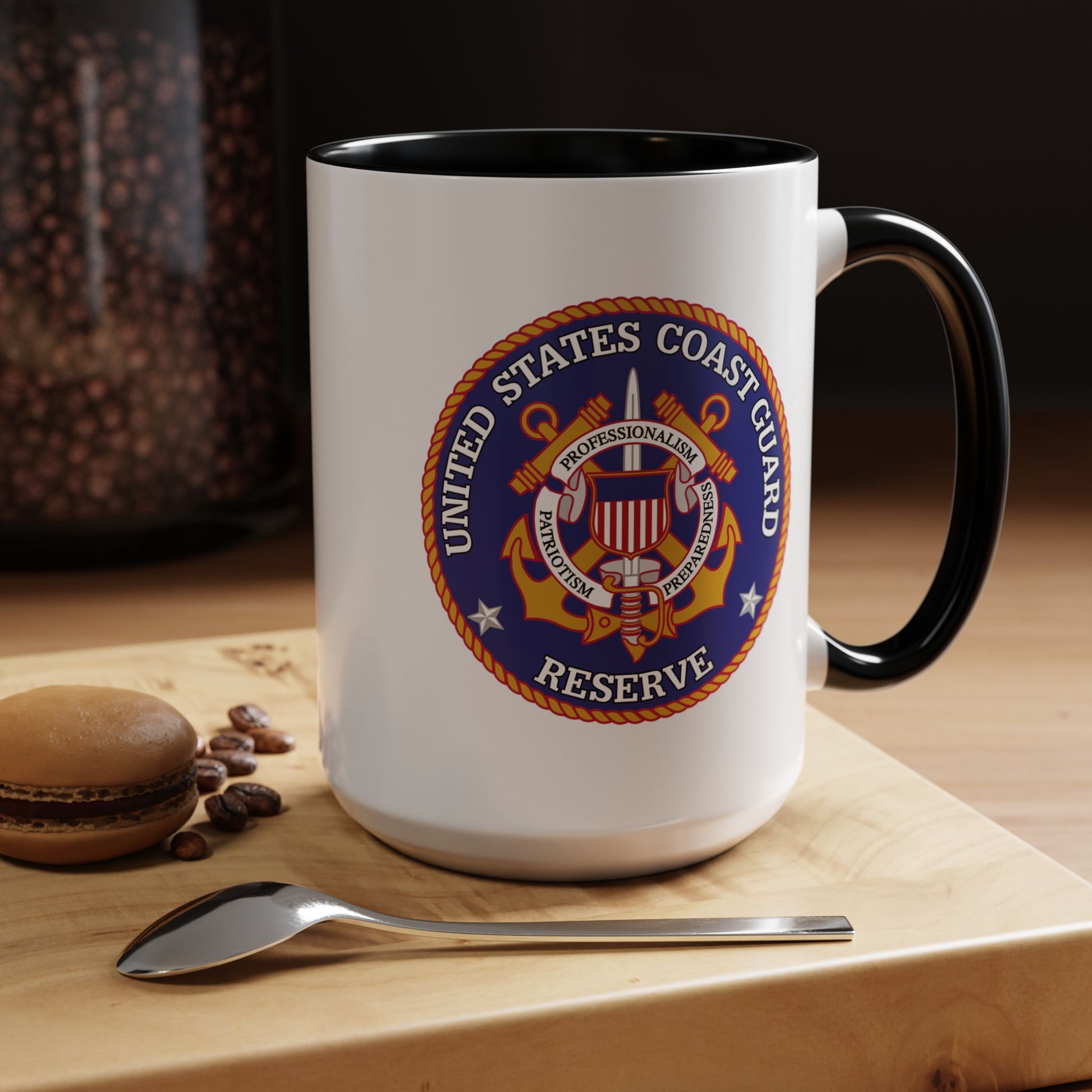 United States Coast Guard Reserve Seal Coffee Mug - Double Sided Black Accent White Ceramic 15oz by TheGlassyLass.com