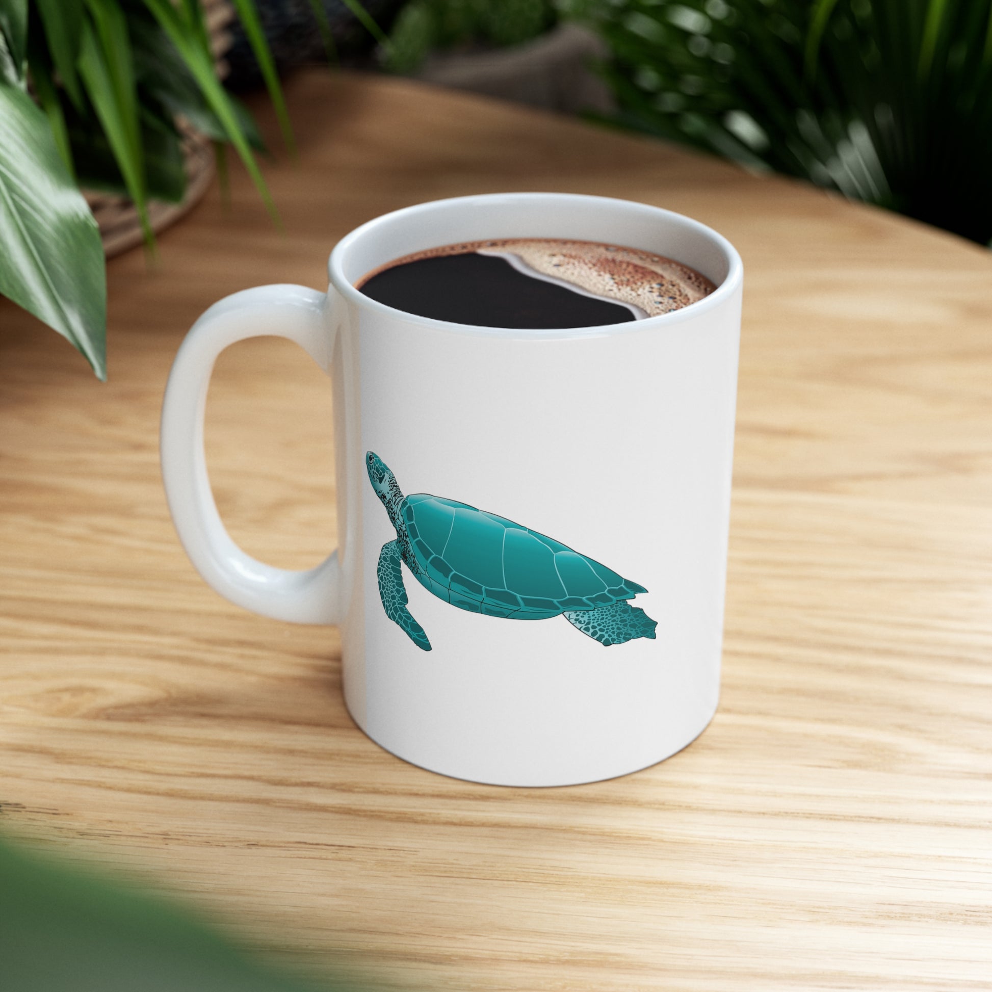 Sea Turtle Coffee Mug - Double Sided White Ceramic 11oz by TheGlassyLass.com