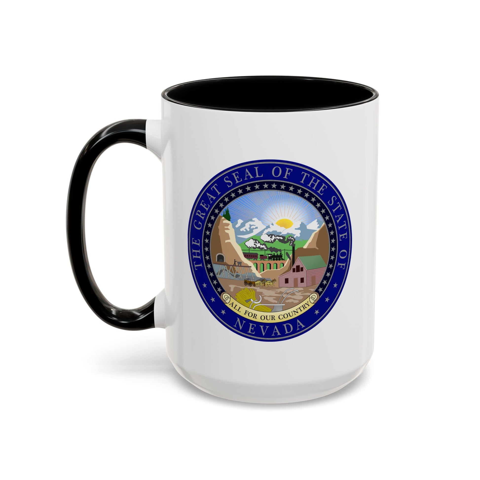 State Seal of Nevada Coffee Mug - Double Sided Print, Black Accent White Ceramic, 15oz by TheGlassyLass.com