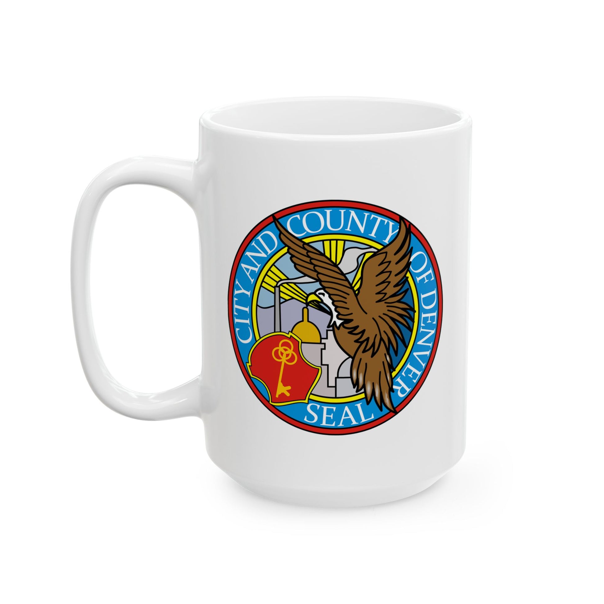 Denver City/County Seal Coffee Mug - Double Sided Print, White Ceramic, 15oz by TheGlassyLass.com