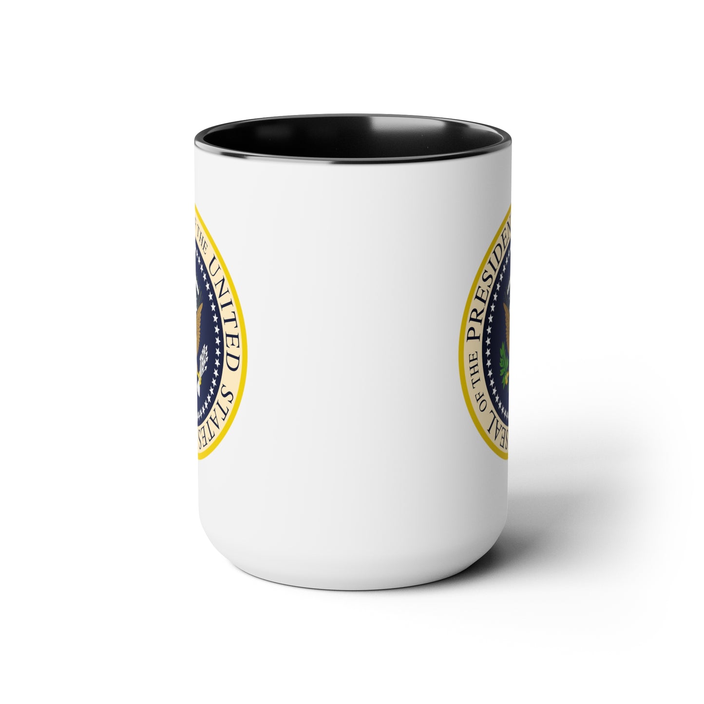 Presidential Seal Coffee Mug - Double Sided Black Accent White Ceramic 15oz by TheGlassyLass