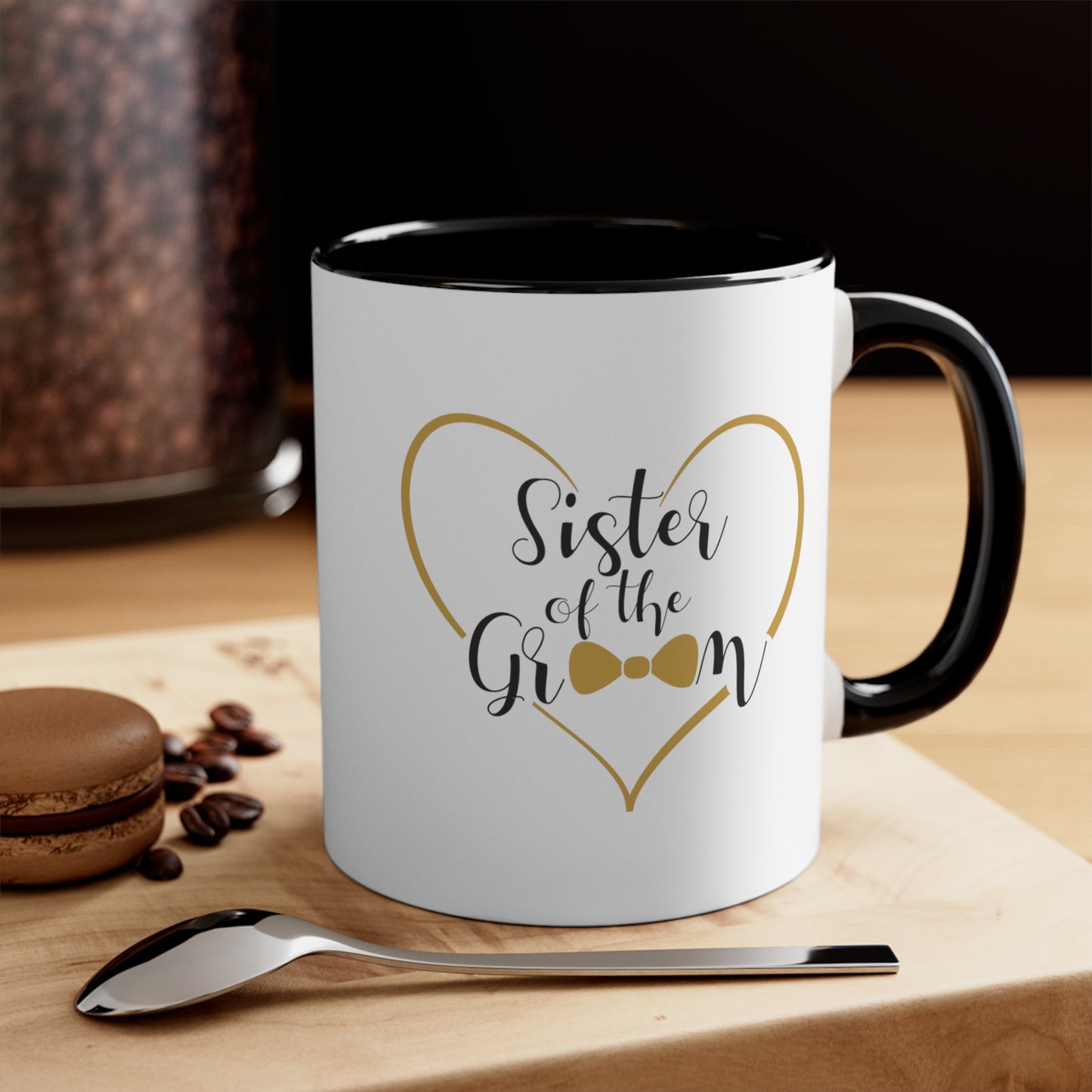 Sister of the Groom Coffee Mug - Double Sided Black Accent Ceramic 11oz by TheGlassyLass.com
