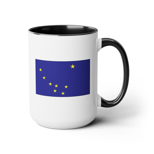 Alaska State Flag - Double Sided Black Accent White Ceramic Coffee Mug 15oz by TheGlassyLass.com