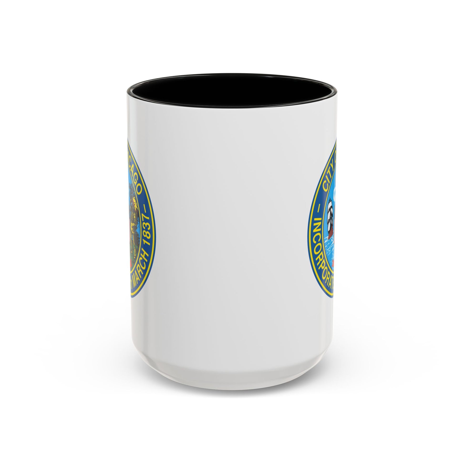 City of Chicago Seal Coffee Mug - Double Sided Print, Black Accent White Ceramic, 15oz by TheGlassyLass.com