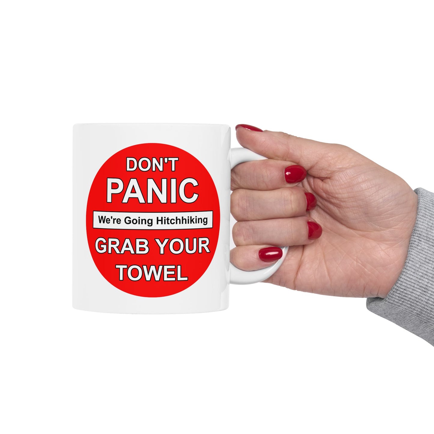 Don't Panic Coffee Mug - Double Sided White Ceramic 11oz by TheGlassyLass.com