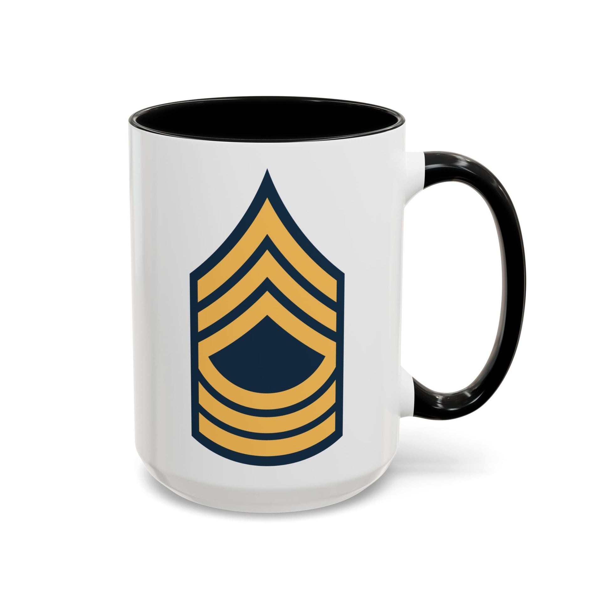 US Army Master Sergeant (E-8) Stripes Coffee Mug - Double Sided Print, Black Accent White Ceramic, 15oz by TheGlassyLass.com