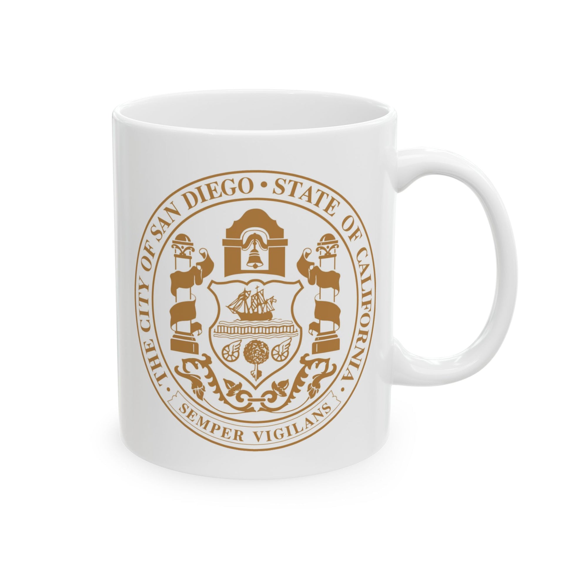 City of San Diego Seal Coffee Mug - Double Sided Print, White Ceramic, 11oz by TheGlassyLass.com