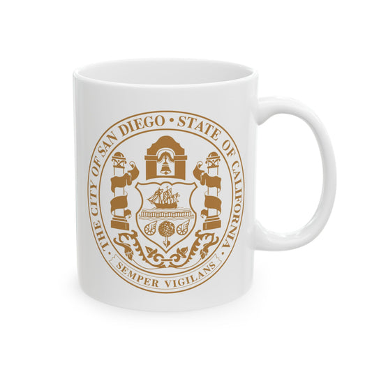 City of San Diego Seal Coffee Mug - Double Sided Print, White Ceramic, 11oz by TheGlassyLass.com