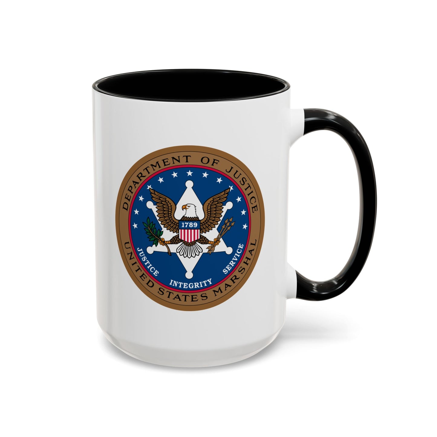 US Marshal Seal Coffee Mug - Double Sided Print, Black Accent White Ceramic, 15oz by TheGlassyLass.com