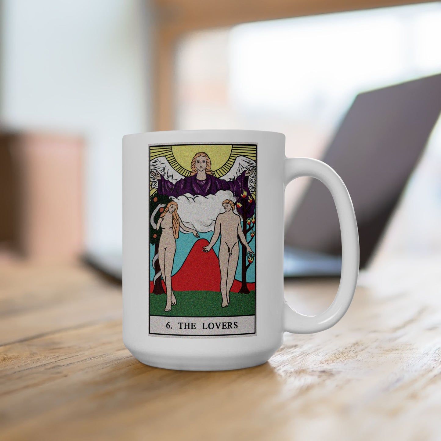 The Lovers Tarot Card Coffee Mug - Double Sided White Ceramic 15oz by TheGlassyLass.com
