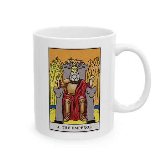 The Emperor Tarot Card Coffee Mug - Double Sided Print, White Ceramic, 11oz by TheGlassyLass.com