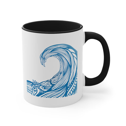 Under The Wave Coffee Mug - Double Sided Black Accent White Ceramic 11oz by TheGlassyLass.com