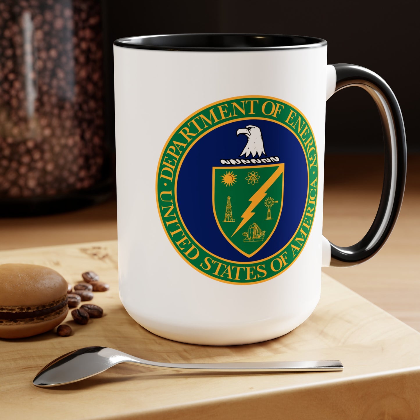 Department of Energy Coffee Mug - Double Sided Black Accent White Ceramic 15oz by TheGlassyLass.com