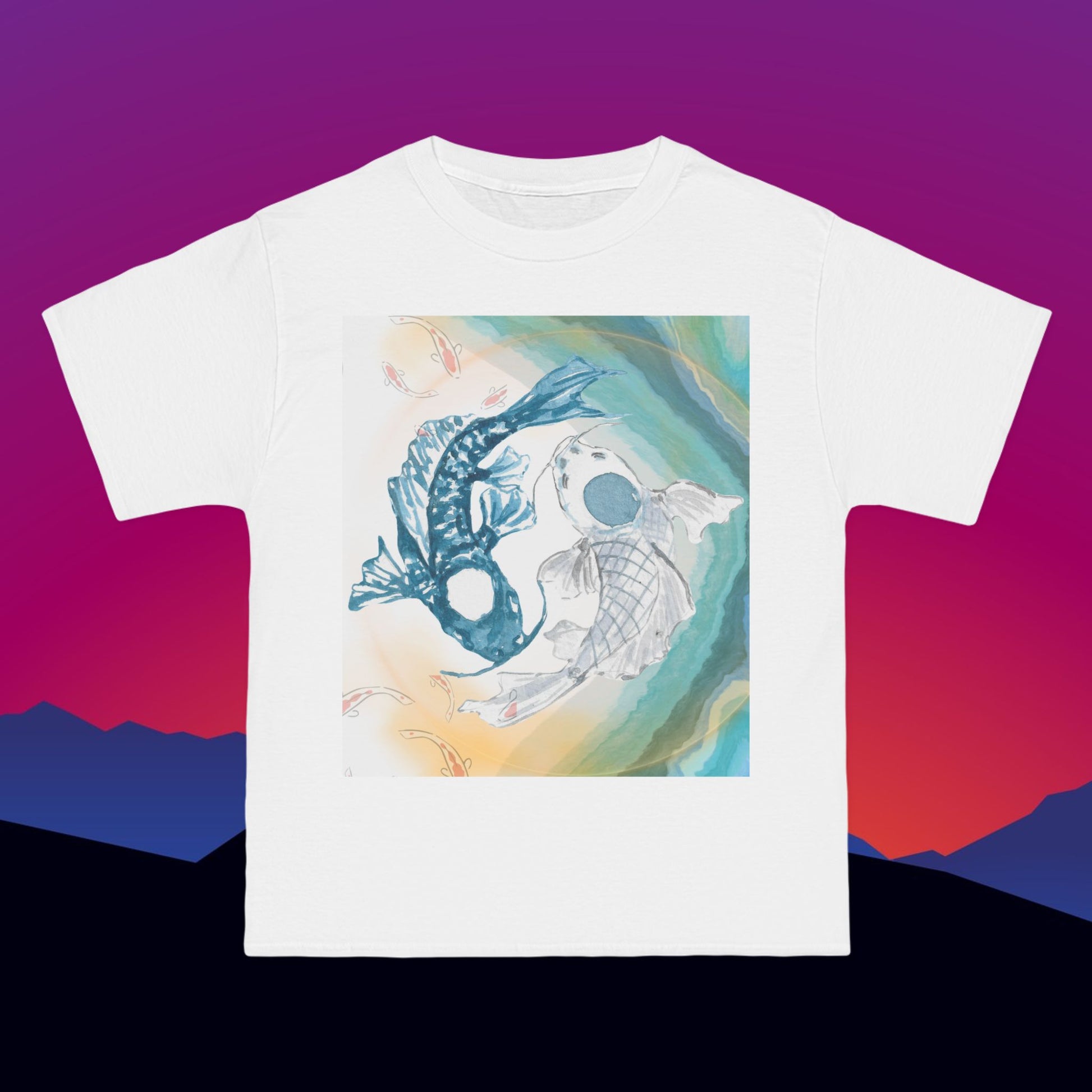 Playing Koi T-Shirt: (Hanes Beefy-T 100% Preshrunk Cotton Custom Printed by TheGlassyLass.com