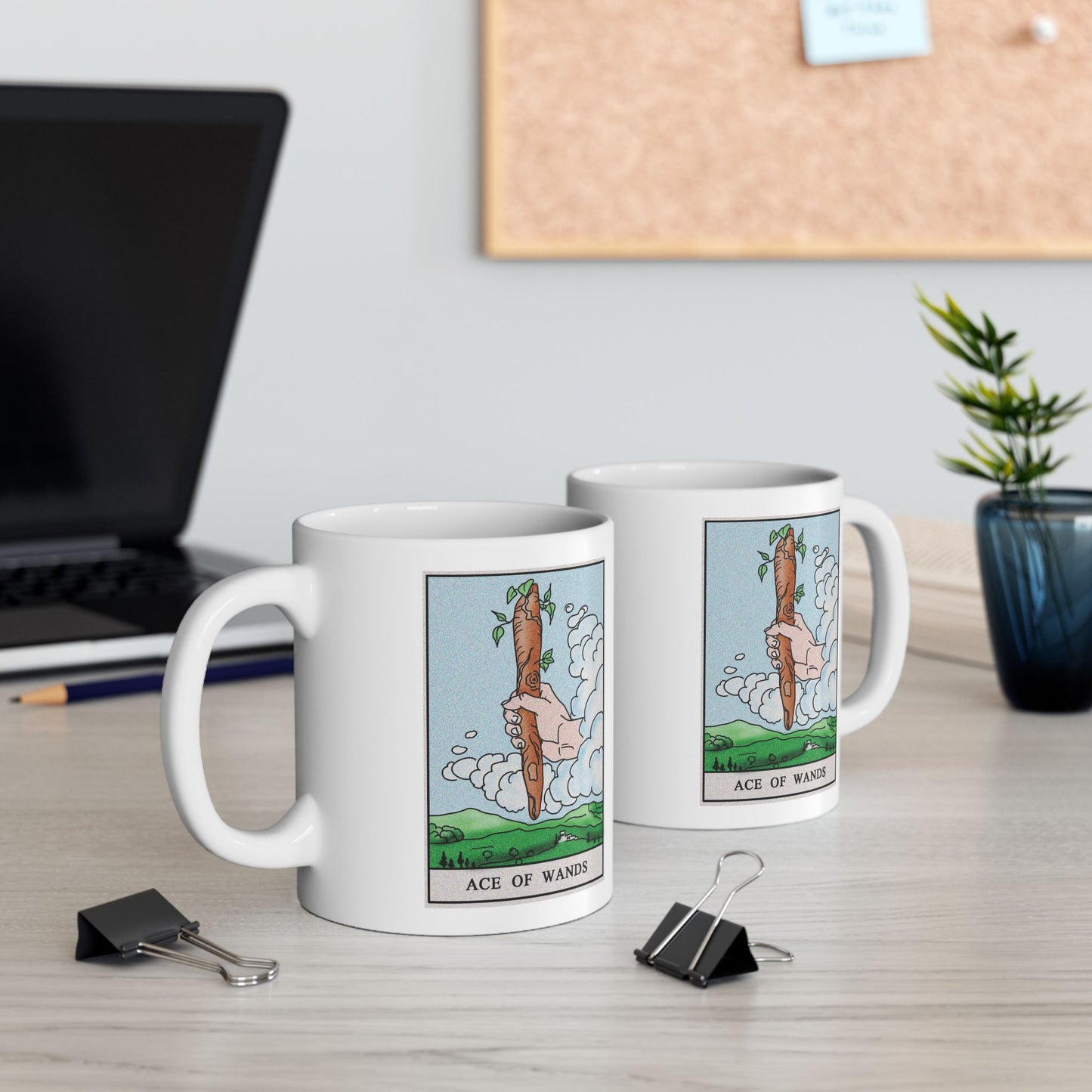 Ace of Wands Tarot Card Coffee Mug - Double Sided Print, White Ceramic, 11oz by TheGlassyLass.com