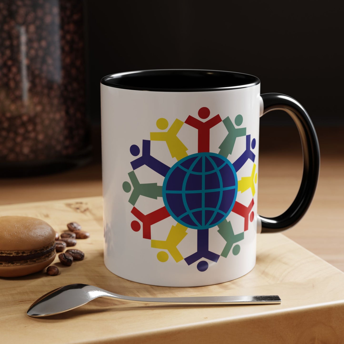 Joy To The World Coffee Mug - Double Sided Black Accent White Ceramic 11oz by TheGlassyLass.com