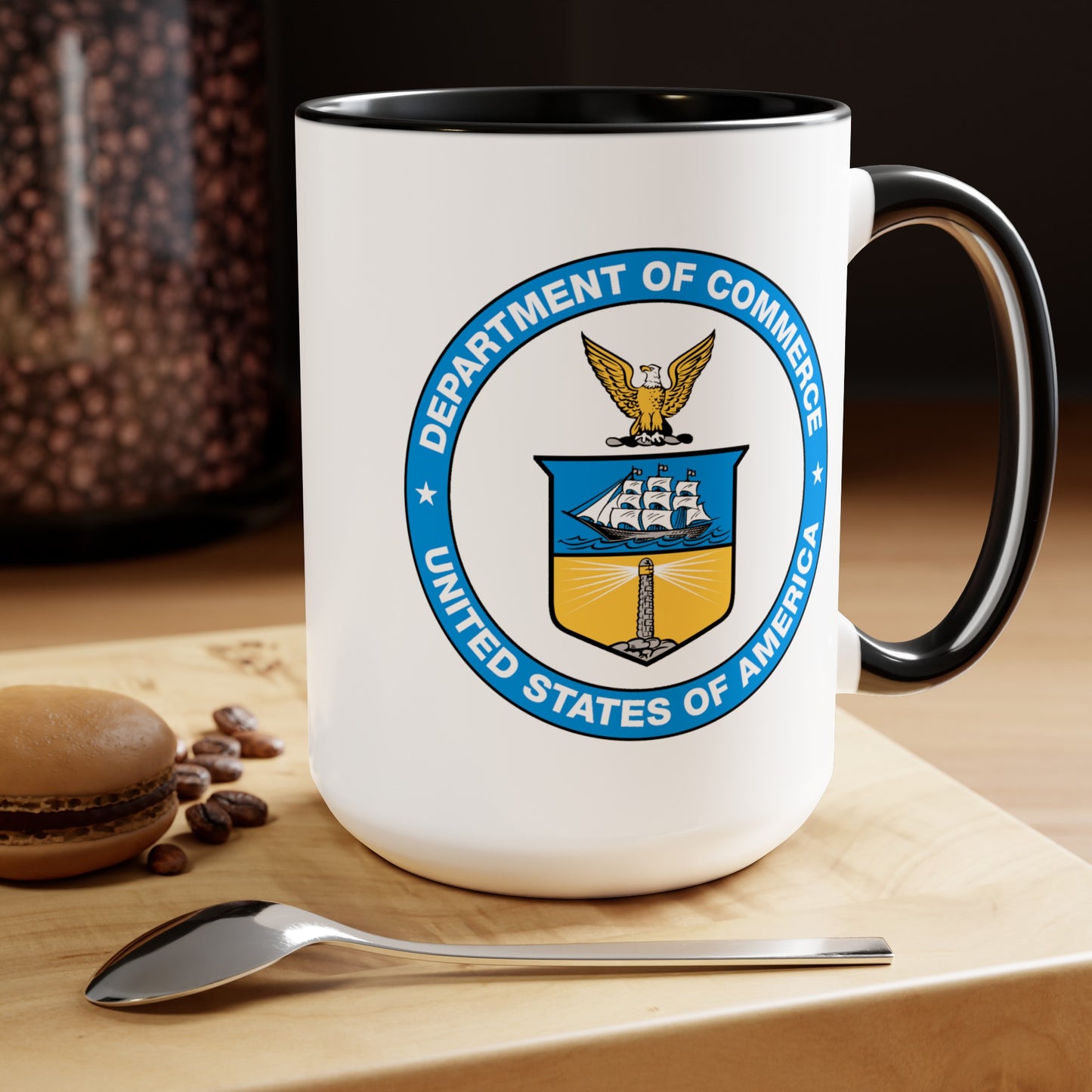Department of Commerce Coffee Mug - Double Sided Black Accent White Ceramic 15oz TheGlassyLass