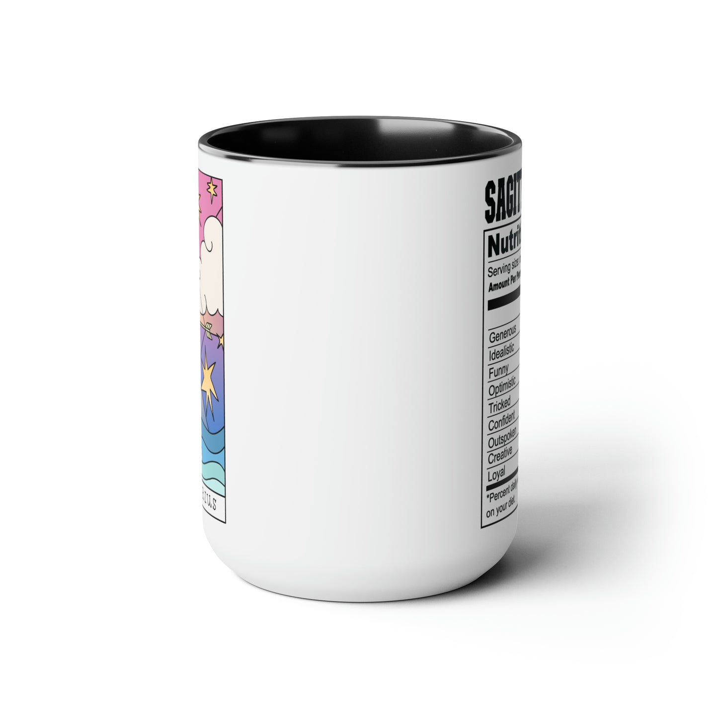Sagittarius Card Coffee Mug - Double Sided Black Accent Ceramic 15oz by TheGlassyLass.com