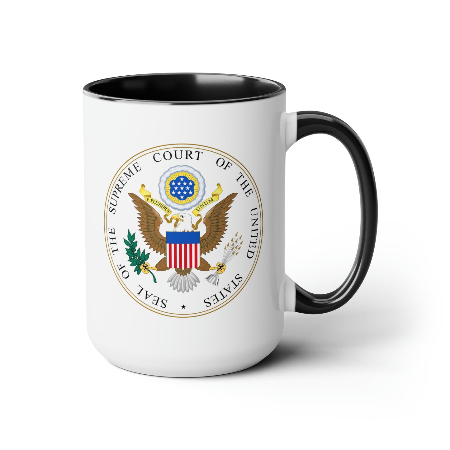 US Supreme Court Seal Coffee Mug - Double Sided Black Accent White Ceramic 15oz by TheGlassyLass.com