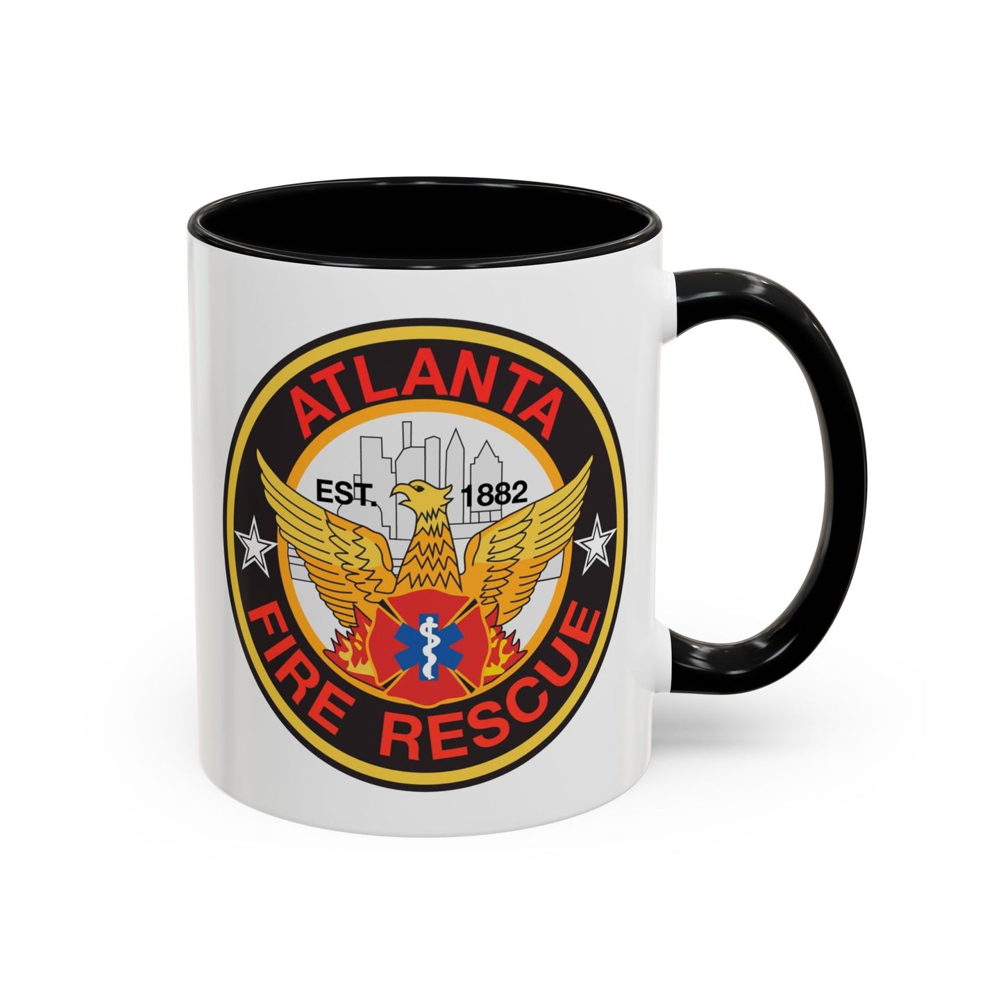 Atlanta Fire Department Coffee Mug - Double Sided Black Accent White Ceramic 11oz by TheGlassyLass