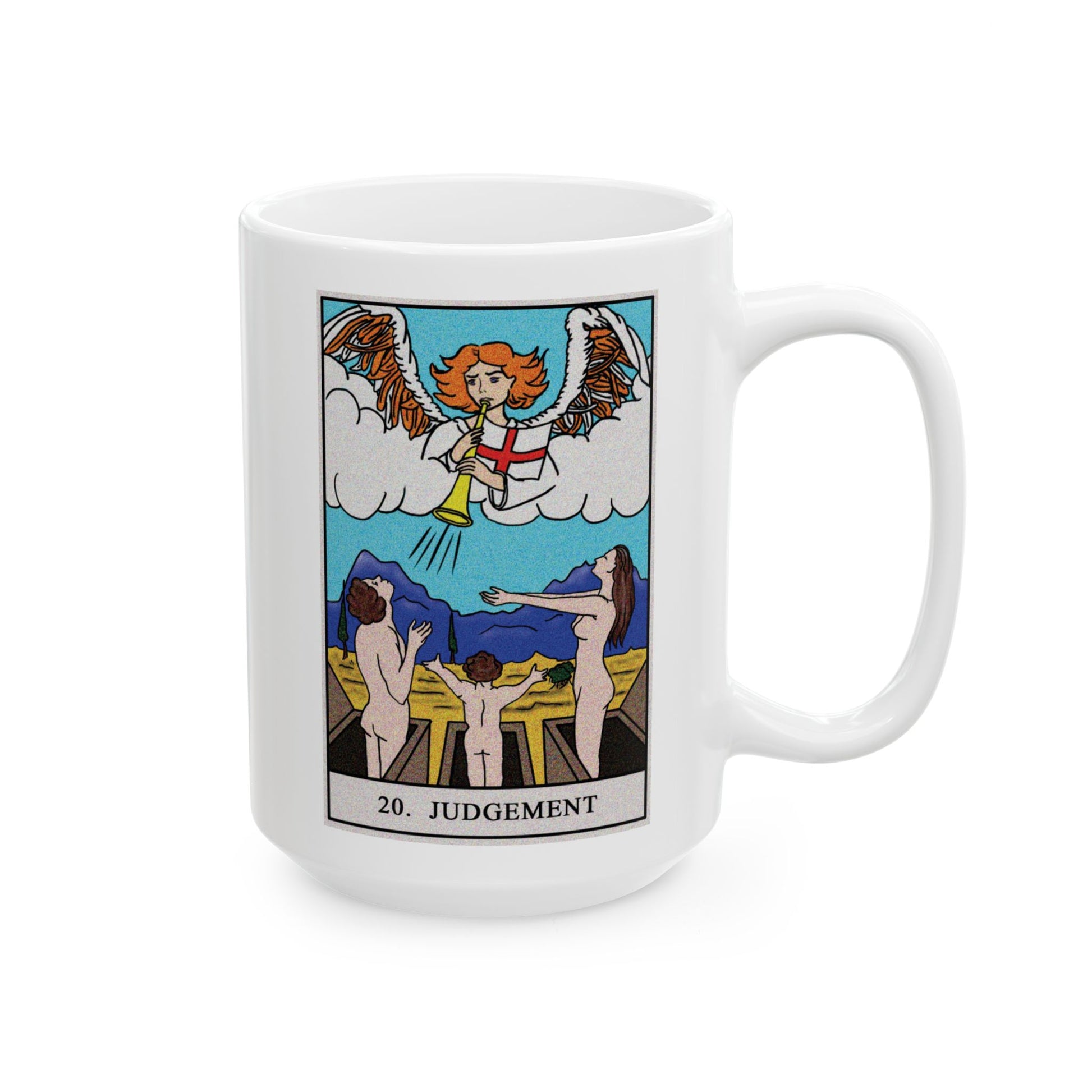 The Judgement Tarot Card Coffee Mug - Double Sided White Ceramic 15oz by TheGlassyLass.com