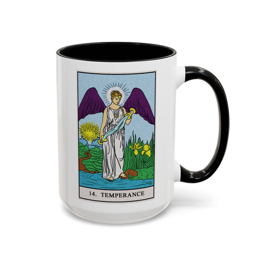 Temperance Tarot Card Coffee Mug - Double Sided Black Accent White Ceramic 15oz by TheGlassyLass.com