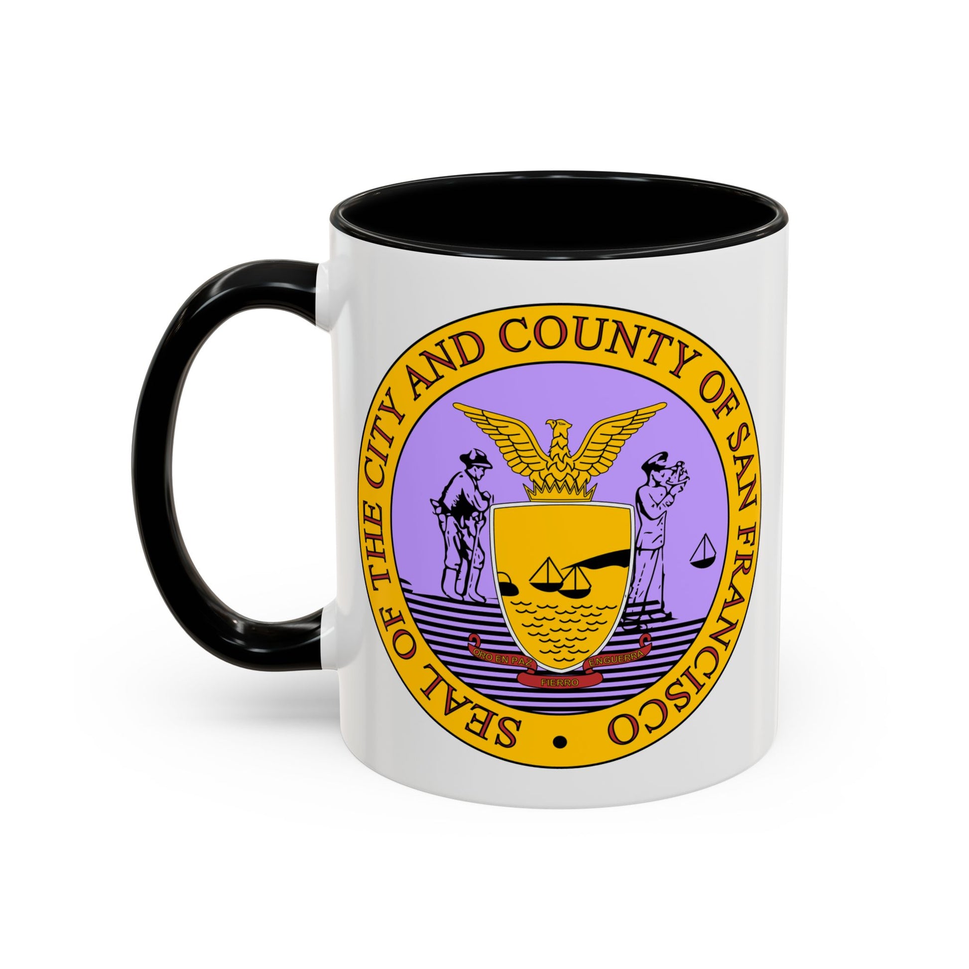 San Francisco City / County Seal Coffee Mug - Double Sided Print, Black Accent White Ceramic, 11oz by TheGlassyLass.com