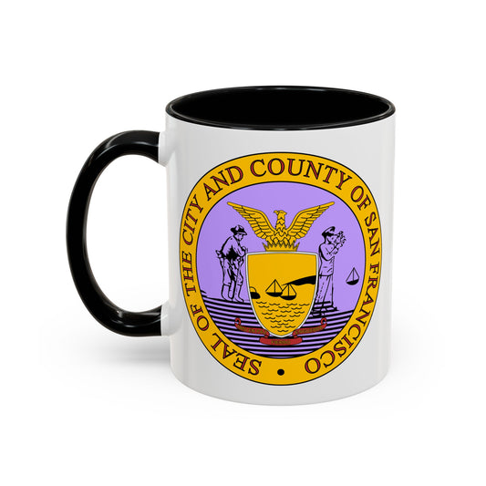 San Francisco City / County Seal Coffee Mug - Double Sided Print, Black Accent White Ceramic, 11oz by TheGlassyLass.com