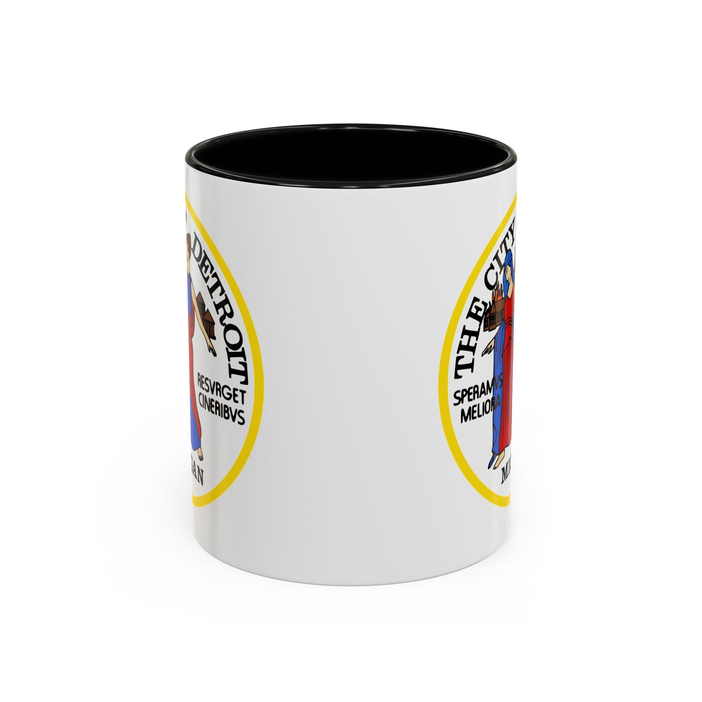 City of Detroit Seal Coffee Mug - Double Sided Print, Black Accent White Ceramic, 11oz by TheGlassyLass.com