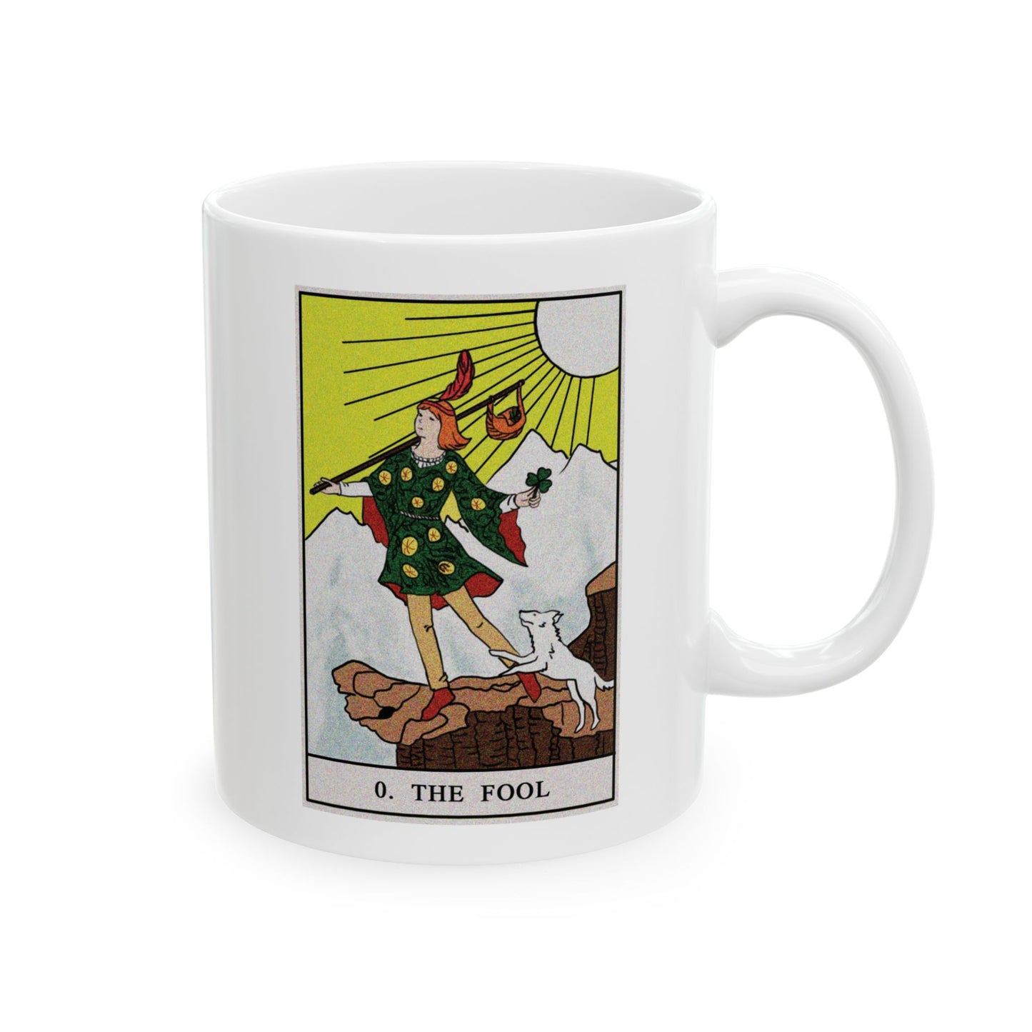 The Fool Tarot Card Coffee Mug - Double Sided Print, White Ceramic, 11oz by TheGlassyLass.com