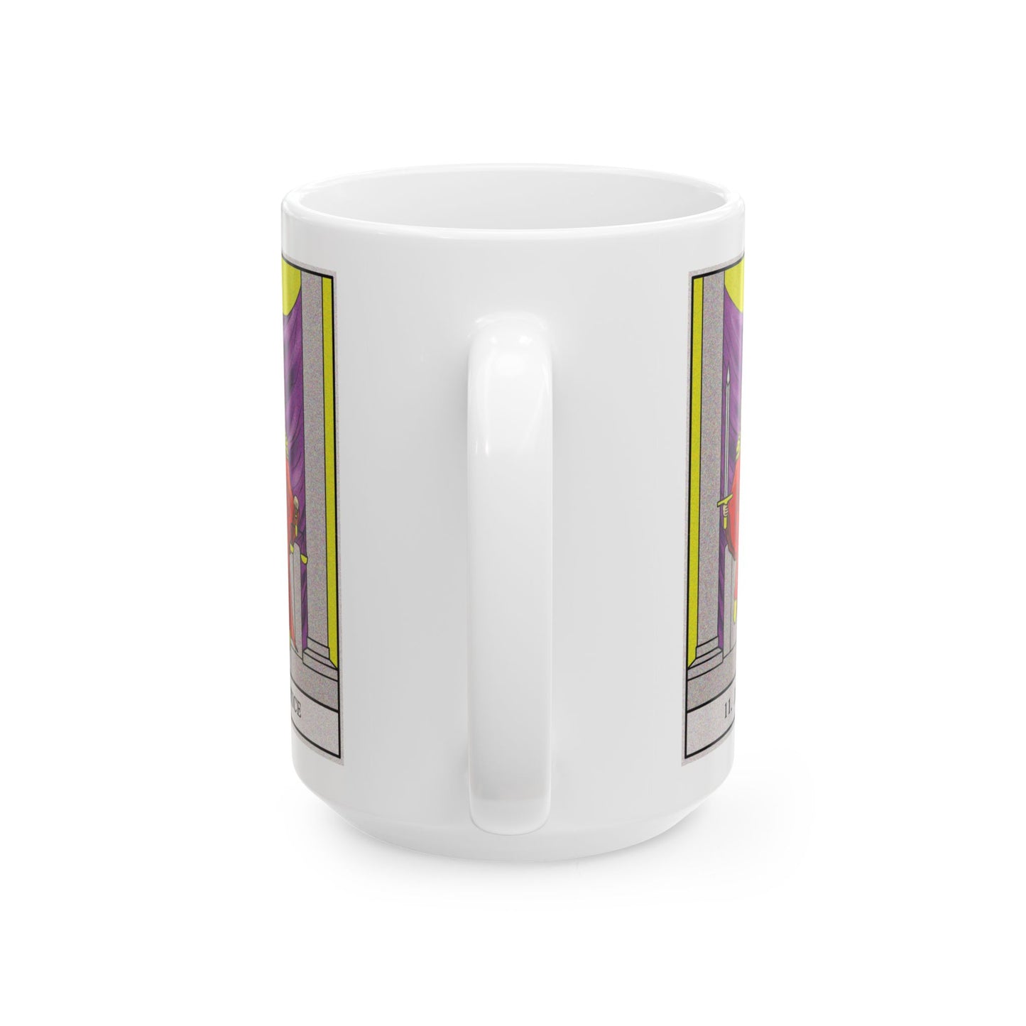 Justice Tarot Card Coffee Mug - Double Sided White Ceramic 15oz by TheGlassyLass.com