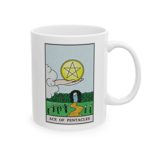 Ace of Pentacles Tarot Card Coffee Mug - Double Sided Print, White Ceramic, 11oz by TheGlassyLass.com