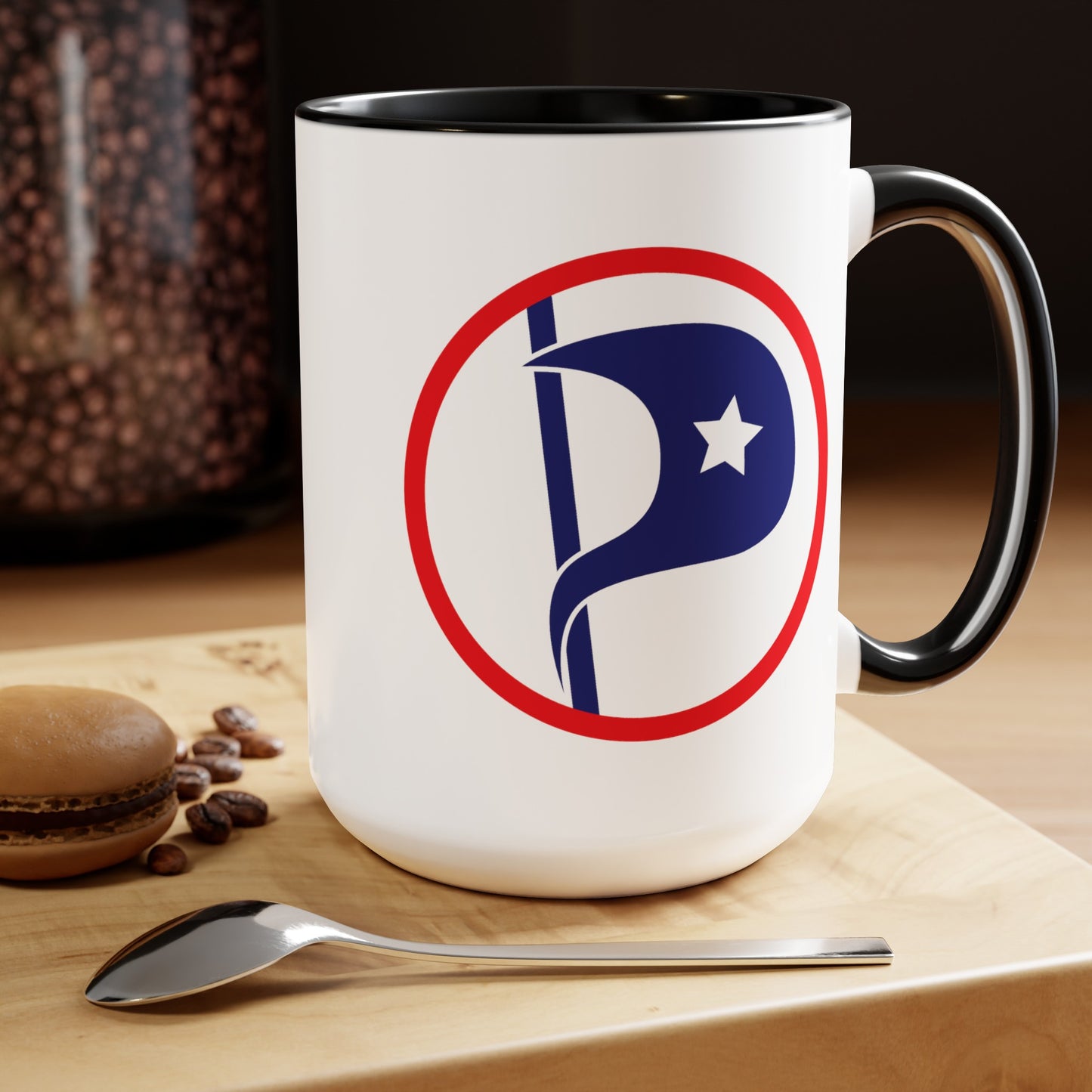 US Pirate Party Coffee Mug - Double Sided Black Accent White Ceramic 15oz by TheGlassyLass.com