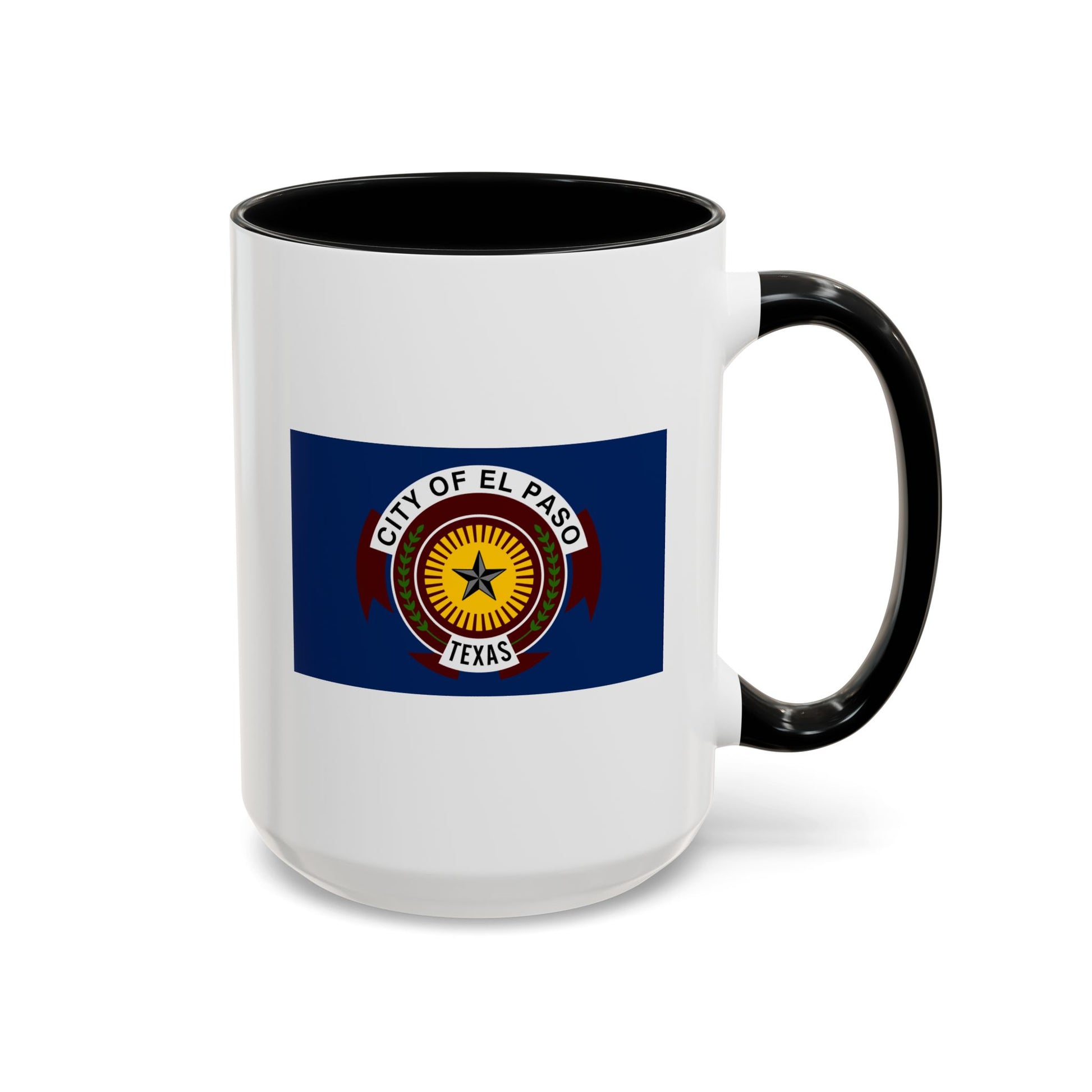 City of El Paso Seal Coffee Mug - Double Sided Print, Black Accent White Ceramic, 15oz by TheGlassyLass.com